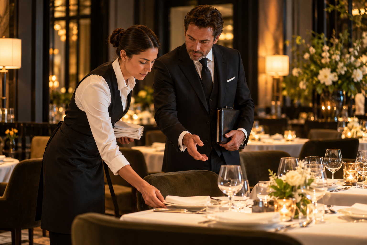 Profesionales coordinando el servicio de un restaurante